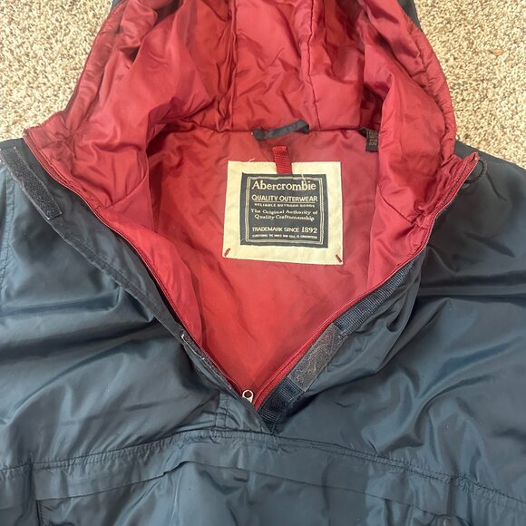 Abercrombie Vintage Style 90s Windbreaker Pullover Jacket Blue Maroon Hooded - Picture 4 of 4